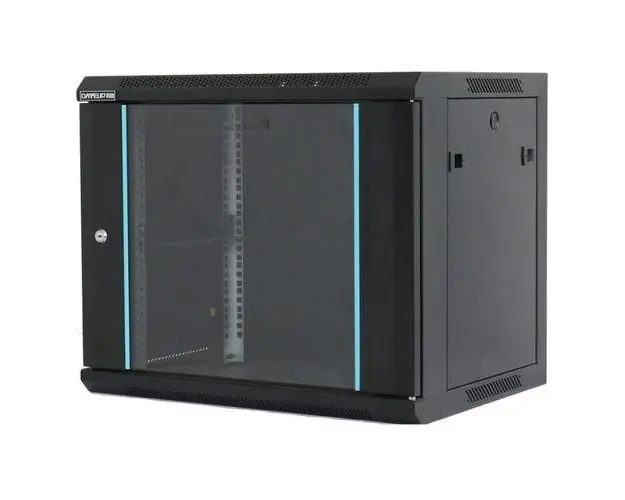 Rack 6U 600x450 DATEUP RAL 9004, montare pe perete, usa din sticla, panouri laterale detasabile si securizate, asamblat