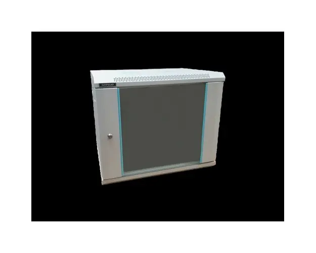 Rack 9U 600x600 DATEUP RAL 7035, montare pe perete, usa din sticla, panouri laterale detasabile si securizate, dezasamblat