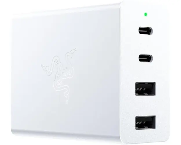 Incarcator retea Razer RC21-01700200-R3M1, 2x USB-C, 2x USB-Am 130 W, Adaptor EU si UK (Alb)