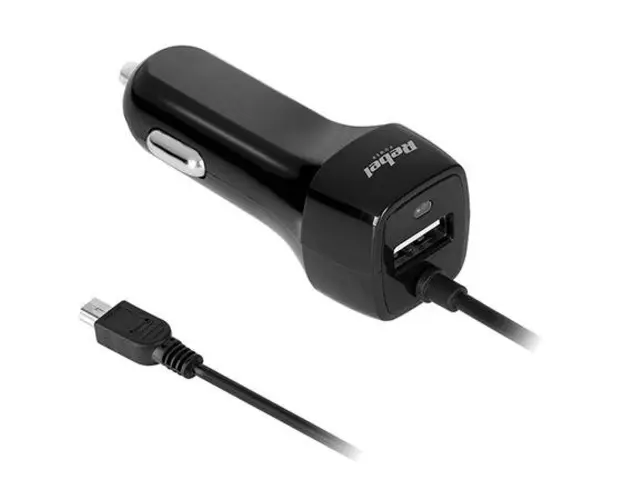Incarcator auto REBEL RB-6350, miniUSB, 2100 mA (Negru) 