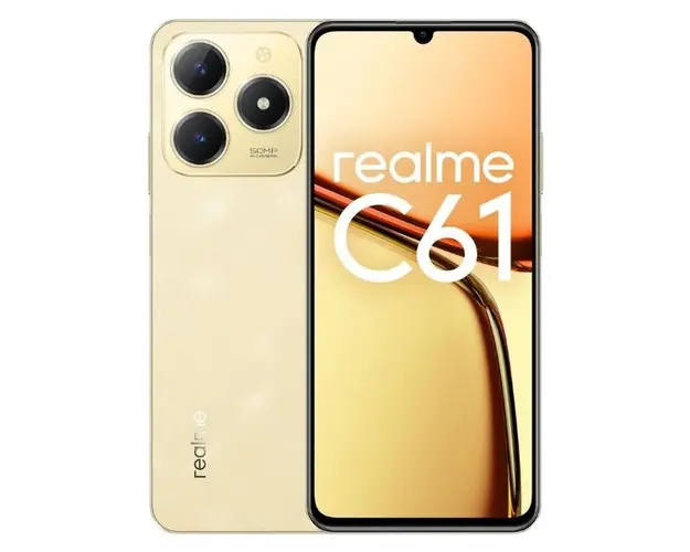 Telefon Mobil Realme C61, Procesor Unisoc Tiger T612, Ecran IPS LCD 6.78inch, 6GB RAM, 256GB Flash, Camera 32MP, Wi-Fi, 4G, Dual Sim, Android (Auriu)