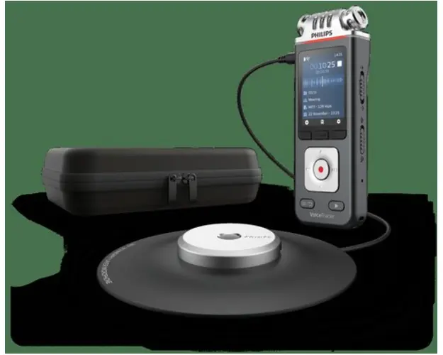 Reportofon Philips DVT8110, 2 microfoane, 8 GB, slot MicroSD, LCD 2'', 1000 mAh, aplicatie smartphone, microfon extern cu inregistrare 360, WI-FI (Argintiu)