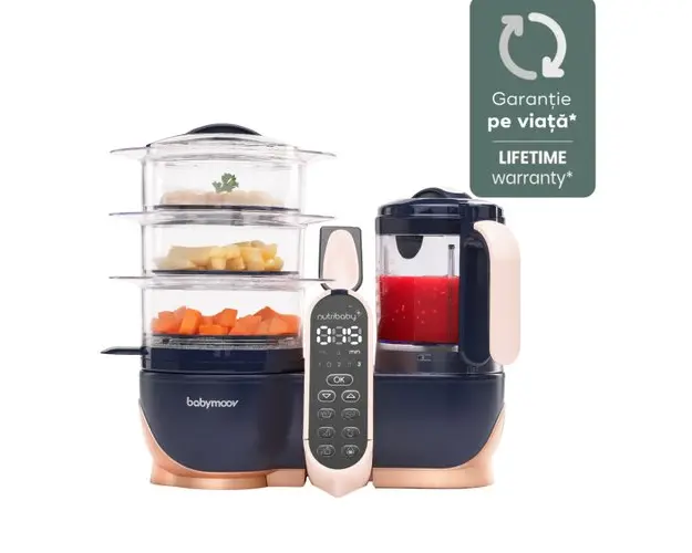 Robot multifunctional 5 in 1 Babymoov Nutribaby (+) XL A001127, 500 W, 1550 mL Gatit, 700 mL Blender (Albastru)