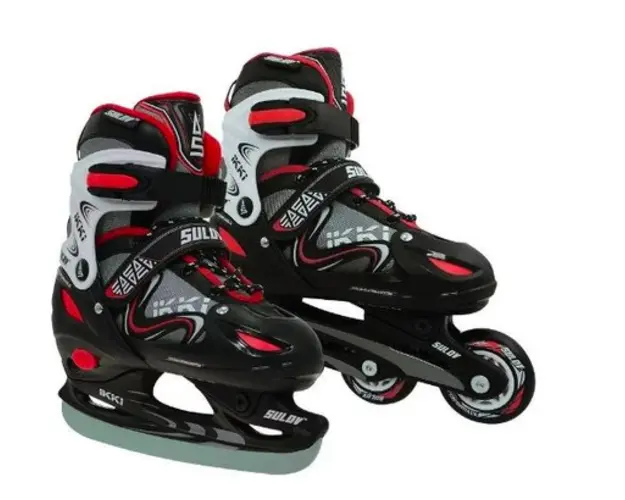 Role 2in1 Ikki boy Negru/Rosu S 31-34, lamele din otel inoxidabil, catarama dubla cu blocare, asigurare cu banda Velcro