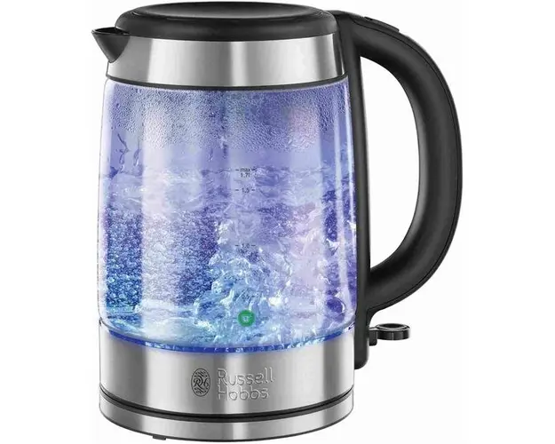Fierbator de apa Russell Hobbs 21600-57 Glass, 2200 W, 1.7 l, Filtru, Baza rotativa (Argintiu)