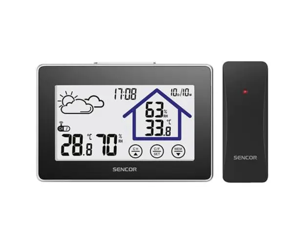 Statie meteo SENCOR SWS2999, Display LCD, masurarea temperaturii si umiditatii interne/exterioare (Negru)