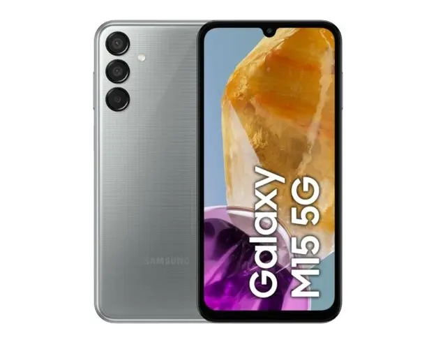 Telefon mobil Samsung Galaxy M15, Procesor Mediatek Dimensity 6100+, Super AMOLED Capacitiv touchscreen 6.5inch, 4GB RAM, 128GB Flash, Camera Tripla 50+5+2MP, 5G, Wi-Fi, Dual SIM, Android (Gri)