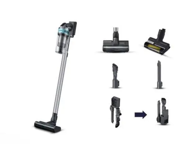 Aspirator vertical Samsung Jet 75E Pet VS20B75AGR1, 550 W, Afisaj LED, 0.8 l, Autonomie 60 minute (Negru/Verde)