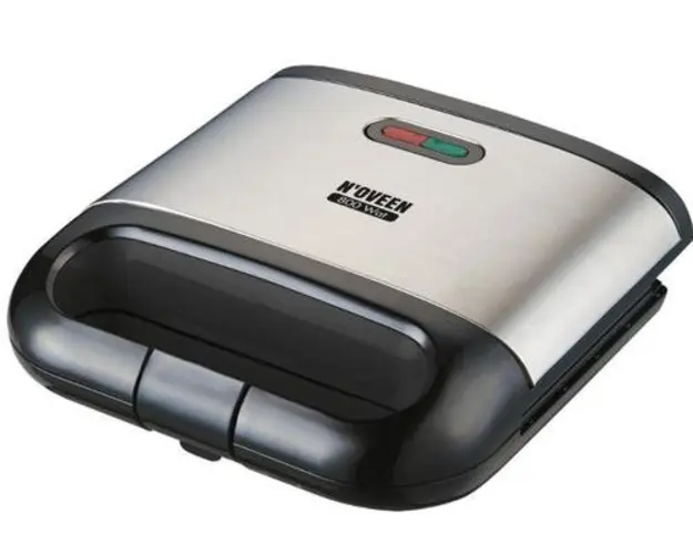 Sandwich maker Noveen SM450 INOX, 800 W, Placi teflon (Negru/Argintiu)