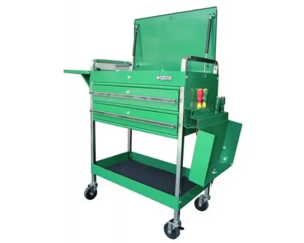 Carucior pentru scule Sata SA95118, 2 sertare, tava de depozitare (Verde)