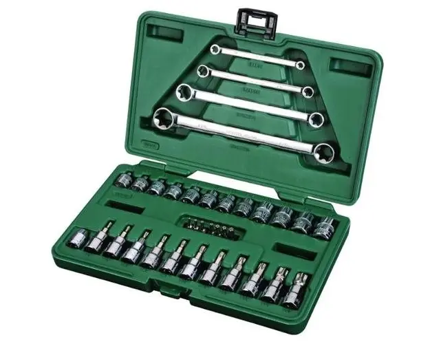 Trusa capete chei tubulare Sata ST09010SJ, 1/4inch, 3/8inch, 35 piese (Verde)