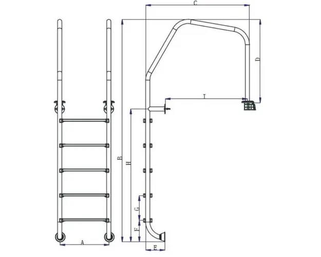Scara piscina Emaux OF515-S, Gratar perimetral din inox, 5 trepte