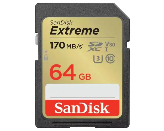 Card de memorie SanDisk Extreme SDXC, 64GB, UHS-I U3, Clasa 10, V30