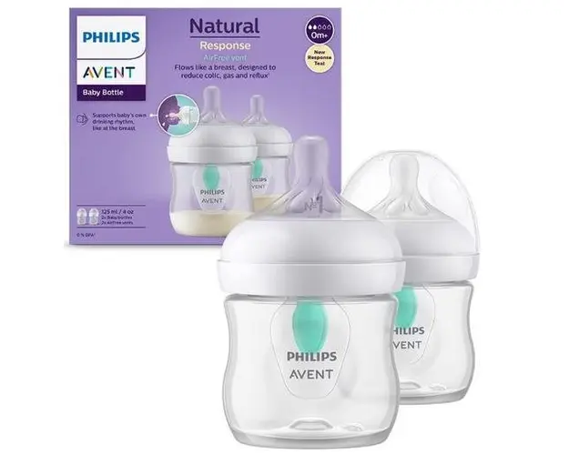 Set 2 biberoane Philips Avent Natural Response SCY670/02, Dispozitiv anticolici AirFree, 125 ml, +0 luni, Fara BPA (Alb/Transparent)