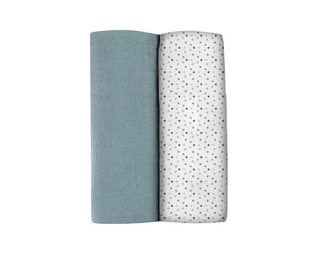 Set 2 Museline Beaba bumbac 120x120 cm Baltic Blue/Points