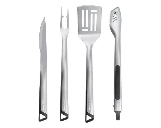 Set 4 ustensile pentru gratar, cu geanta depozitare, inox - Zokura