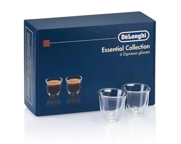 Set 6 Pahare Espresso Delonghi Essential Collection, 6X60Ml, Sticla Termorezistenta, Transparente, Perete Dublu