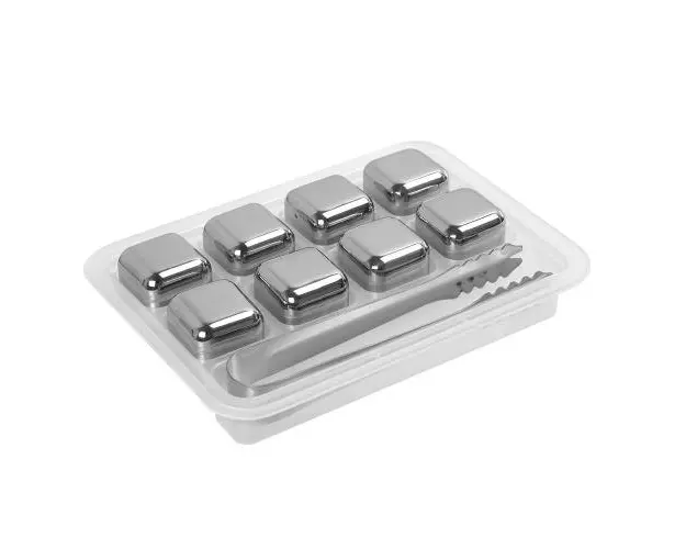 Set 8 cuburi pentru racirea bauturilor si cleste, inox - Zokura