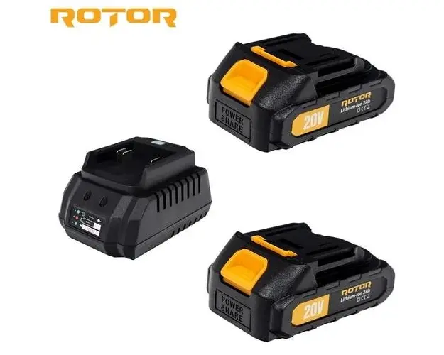 Set incarcator 20V cu acumulator Rotor, 20V/2Ah RCB-20V (Negru/Galben)