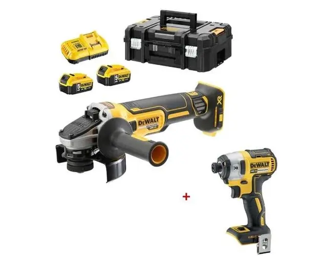 Set polizor unghiular + masina de gaurit si insurubat Dewalt MET-14352, 2 acumulatori, incarcator, 5 Ah, 18 V, 125 mm, valiza (Galben/Negru)