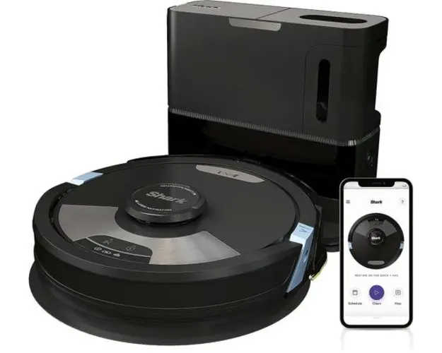 Aspirator robot cu mop Shark RV2600WSEU, 20 W, Recipient robot 0.3 l, Recipient statie 0.9 l, Autonomie 110 minute, Wi-Fi (Negru)