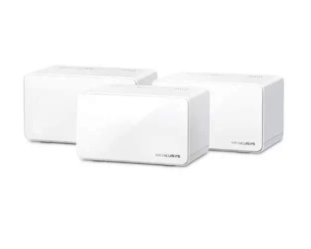 Sistem Mesh Wi-Fi Mercusys Halo H90X(3-pack), AX6000, Wi-Fi 6, Dual Band, 1 x 2.5 Gbps port + 2 x Gigabit, Acoperire pentru intreaga casa, Seamless Roaming, Control Parental (Alb)