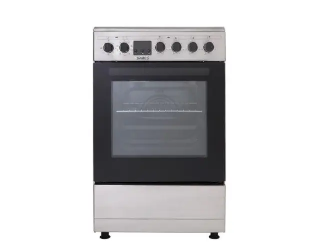 Aragaz Samus SM564VTE INOX, Electric,4 Zone de gatit vitroceramice, 56 L, 60 cm (Argintiu/Negru)