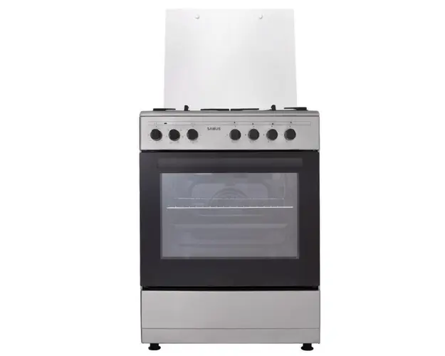 Aragaz mixt Samus SM662AENS INOX, Gaz, 4 Arzatoare, Arzator Wok, Cuptor electric, 56 L, 59.8 cm (Inox)