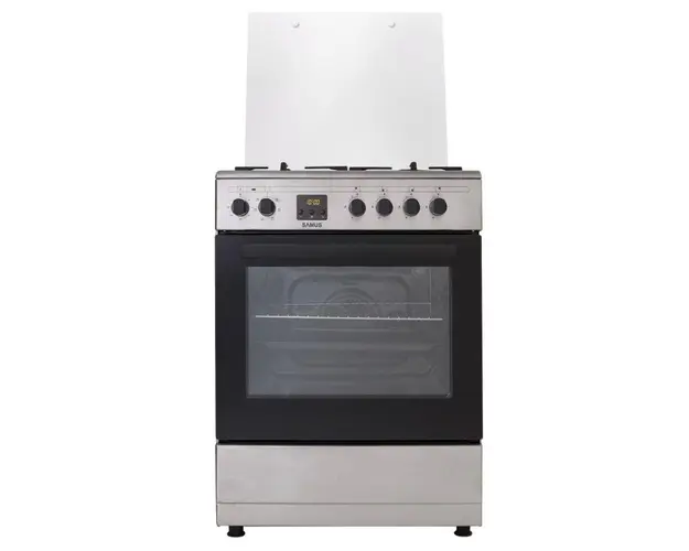Aragaz mixt Samus SM663AENS INOX, Gaz, 4 Arzatoare, Arzator Wok, Cuptor electric, 56 L, 59.8 cm (Inox)