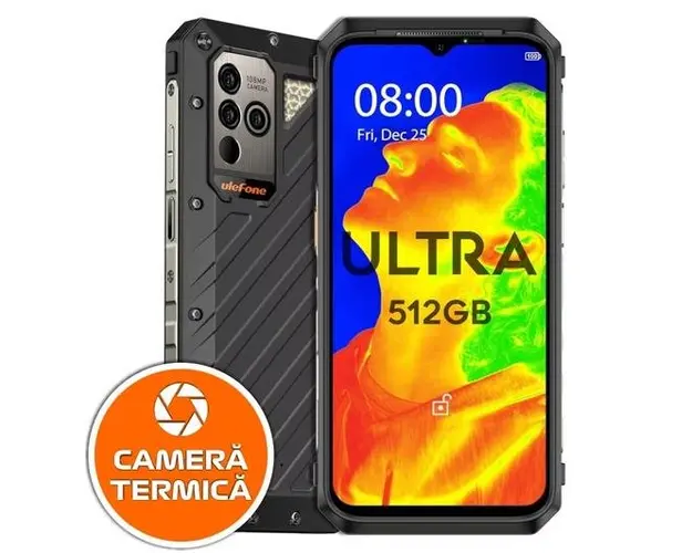 Telefon Mobil Ulefone Power Armor 18T Ultra, Procesor Mediatek Dimensity 7050 Octa-Core, IPS LCD 6.58inch, 12GB RAM, 512GB Flash, Camera Tripla 108 + 5 + 5 MP, Wi-Fi, 5G, Dual Sim, Android (Negru)
