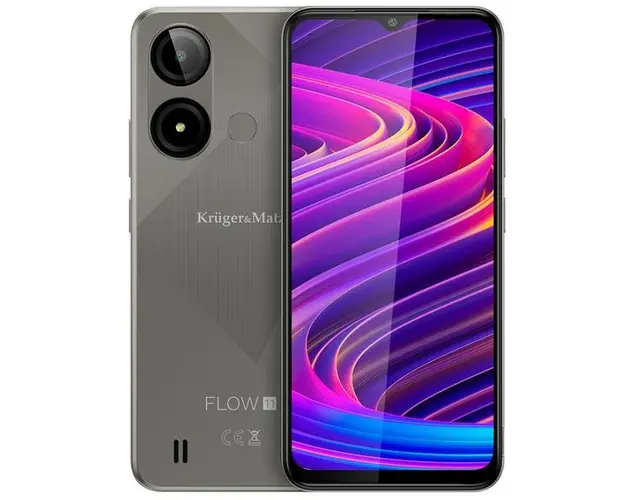 Telefon Mobil Kruger&Matz Flow 11, Procesor Unisoc SC9863A Octa-Core, Ecran IPS 6.56inch, 4GB RAM, 64GB Flash, Camera 13 MP, Wi-Fi, 4G, Dual SIM, Android (Gri)