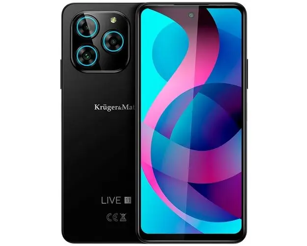 Telefon Mobil Kruger&Matz Live 11, Procesor Unisoc T606 Octa-Core, Ecran IPS 6.56inch, 6GB RAM, 128GB Flash, Camera Duala 50 + 2 MP, Wi-Fi, 4G, Dual SIM, Android (Negru)