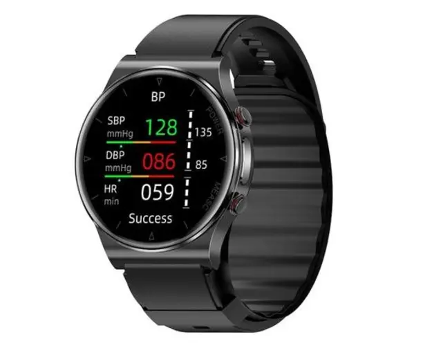 Smartwatch iSEN Watch P70 cu bratara neagra din TPU, Ecran HD 1.32inch, Tensiometru cu manseta gonflabila, EKG, HR, Temperatura, Oxigen SpO2 (Negru)