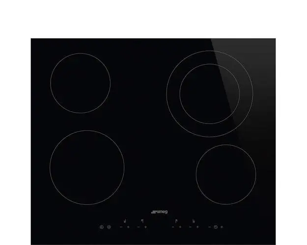 Plita incorporabila Smeg SE364ETD, 4 zone de gatit, 6.4 kW, Ceramica, 9 nivele de putere (Negru)