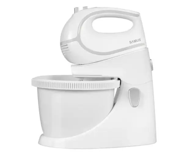 Mixer cu bol Samus SMX-500V, 500 W, 5 Viteze + Turbo, Accesorii framantat si amestecat (Alb)
