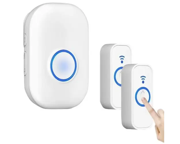 Sonerie Fara Fir/ Wireless, BYONDSELF®, 1 Receptor si 2 Transmitatoare, 4 Trepte Volum Pana la 85 dB, 58 De Melodii, Rezistenta Apa, 300m, Alb