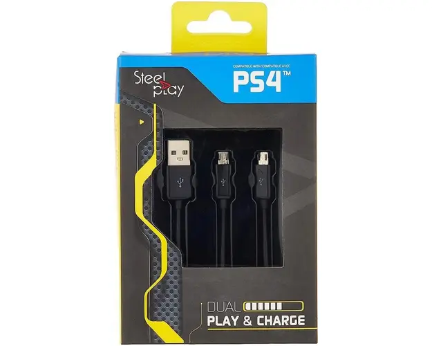 Cablu de incarcare Steel Play Dual Play & Charge, Permite incarcarea controlerelor in timpul jocului, Pentru PlayStation 4