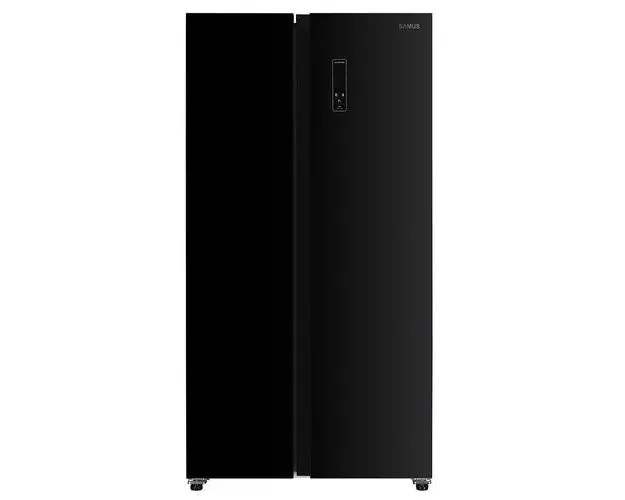 Side by Side Samus SSBG-557NFE, 442 l, Full No Frost, Clasa E, Afisaj electronic LCD, Usi din sticla neagra, H 177 cm (Negru)