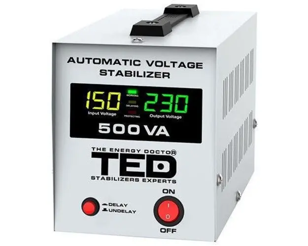 Stabilizator tensiune automat TED Electric 500VA/300W, LCD, IP20, Schuko