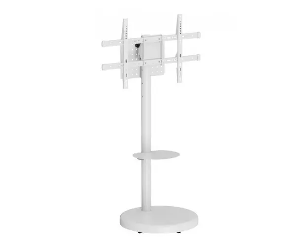 Stand TV mobil pe roti Techly ICA-TR55, raft pentru dispozitive multimedia, 37 - 86 inch, reglabil (Alb)