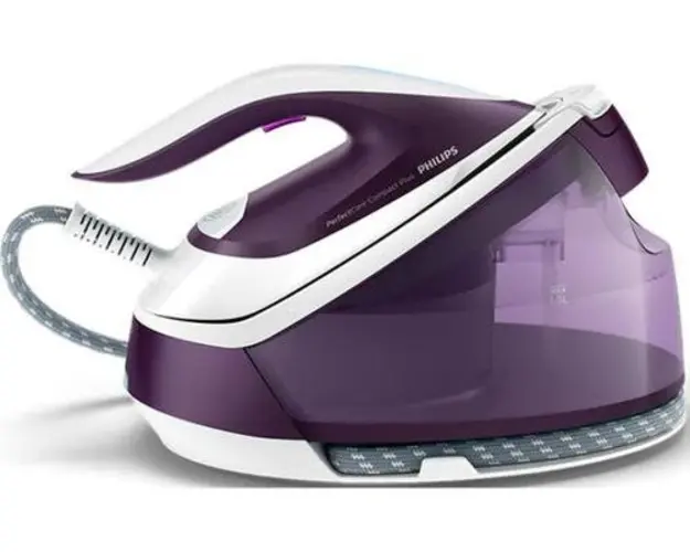 Statie de calcat Philips PerfectCare Compact Plus GC7933/30, Talpa SteamGlide Plus, Tehnologia OptimalTemp , 6.5 bari, Abur 120 g/min, 1500 ml (Alb/Mov)