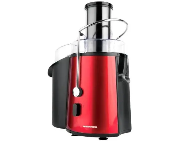 Storcator de fructe si legume Heinner XF-1000RD, 1000 W, Recipient suc 1 L, Recipient pulpa 2 L, 2 Viteze (Negru/Rosu)