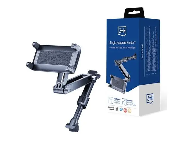 Suport Auto Tetiera 3MK Single Headrest, 4.7inch - 12.9inch, Negru