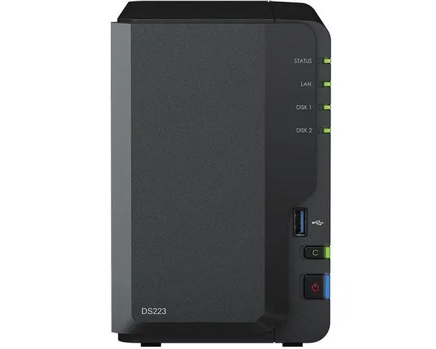 NAS Synology DS223, 2 Bay-uri, Gigabit, Procesor Realtek RTD1619B, 2 GB DDR4 (Negru)