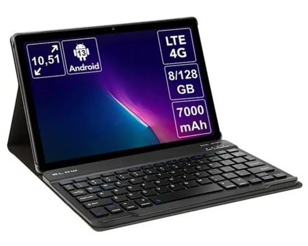Tableta Blow PlatinumTAB11, Procesor Spreadtrum T618 Octa-Core, Ecran IPS 10.5inch, 8GB DDR3, 128GB Flash, 13MP+8MP, Wi-Fi, Bluetooth, 4G, Android + Husa cu tastatura (Negru)