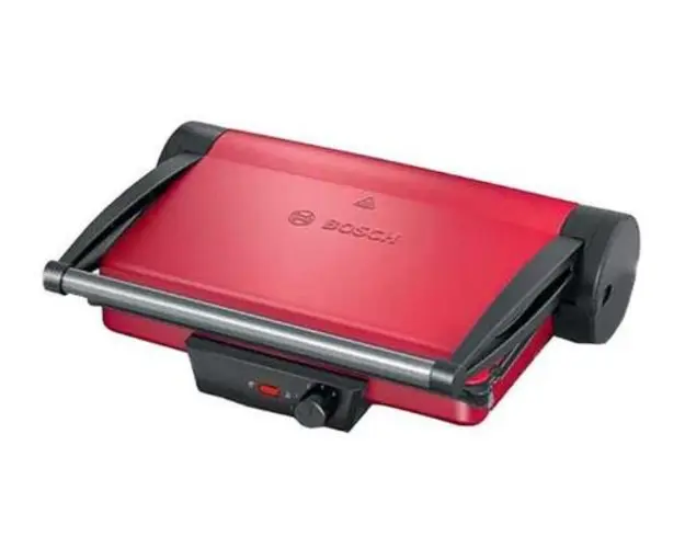 Gratar electric Bosch TCG4104, 2000 W, Termostat reglabil, Placi antiaderente si detasabile (Rosu/Negru)