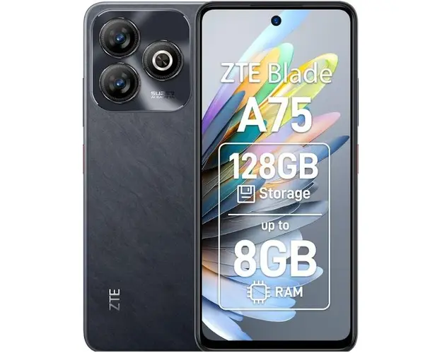 Telefon Mobil ZTE Blade A75 4G, Procesor Unisoc T606 Octa-Core, IPS LCD Capacitive touchscreen 6.6inch, 4GB RAM, 128GB Flash, Camera 50MP, 4G, Wi-Fi, Dual Sim, Android (Negru)