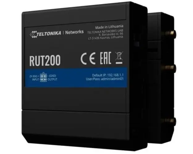 Router 4G, industrial, 2 porturi RJ45, Wi-Fi, 1x slot pentru SIM, Teltonika RUT200