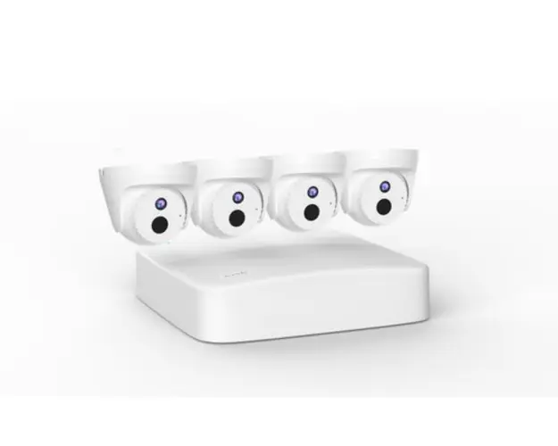 Kit 4 camere de supraveghere Tenda K4P-4CR, Turret, 4MP, 4mm, Infrarosu + NVR cu 4 canale, 4K, PoE (Alb)