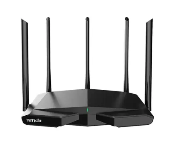 Router Wireless Tenda RX27 Pro, Wi-Fi 6E, Tri-Band, AX5700, 5 antene externe, 4 porturi (Negru)